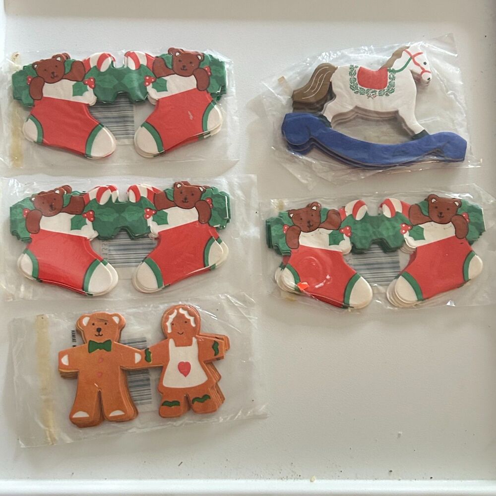 Vtg 1980s Paper Accordion Christmas Garland Lot 5 New Sealed Teddy Gingerbread